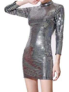 Silver Sequin Bodycon Mini Dress - Women's Party Dress
